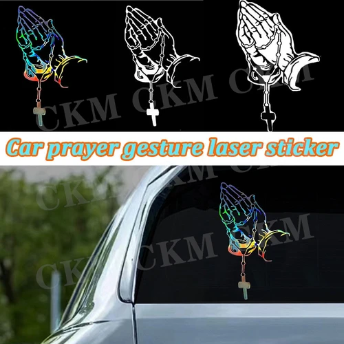 Pegatinas de coche, pegatinas láser de gesto de oración de coche de Color, Dios, Jesucristo, pegatinas decorativas de estilo de carrocería de coche de moda