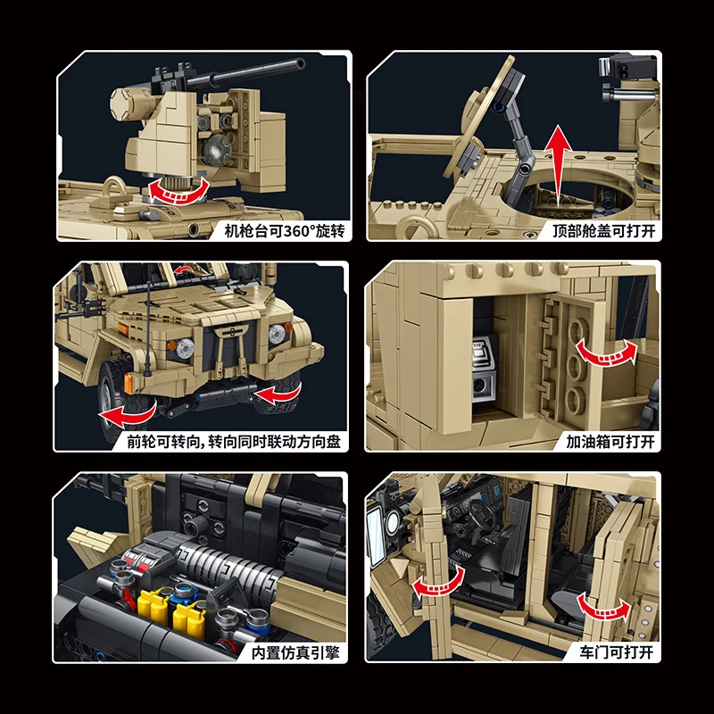 PANLOS Military JLTV Armored Vehicle Building Blocks Model MOC Technical off-road Car Bricks Toys for Children Gift Set