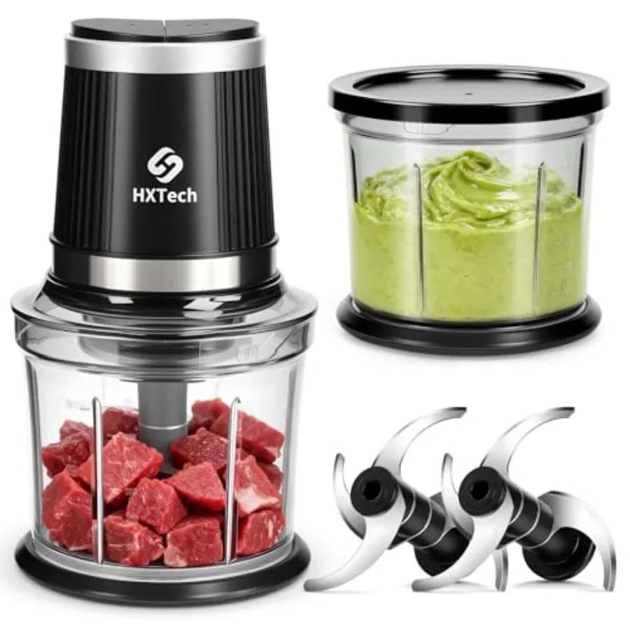 Food Processor 4 Cup: Mini Electric Food Chopper with 2 Bowls Small Meat Grinder with 2 Speed and 4 Blades for Vegetable Meat N