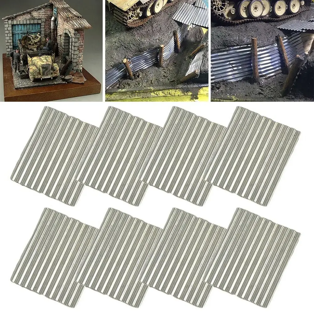 8PCS Material Building Making Sand Table Wargame Scenery Steel Shed Scene Model Miniature Corrugated 1/35 Scale Tile