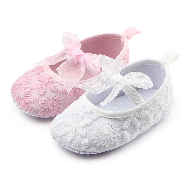 Baby Soft Soled Baby Shoes 0-1Y Formal Dress Bow Princess Shoes New Embroidered Lace Walking Shoes for Baby Girl