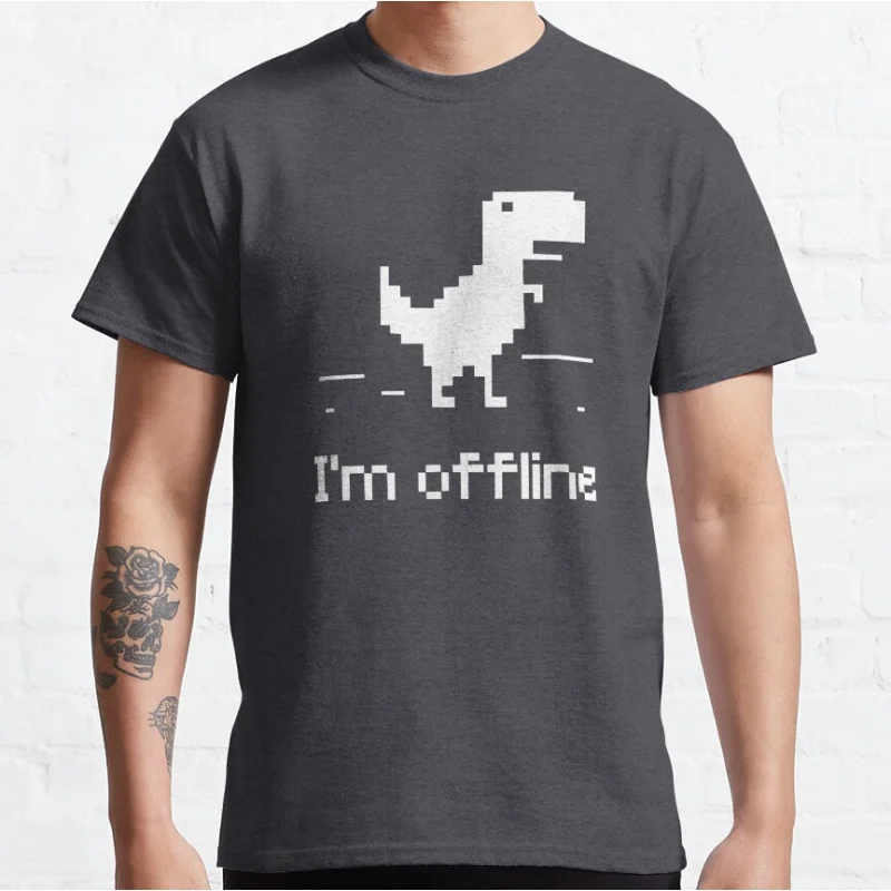 I'm Offline Funny computer geek nerds t rex 90s cartoon pixel video game dinosaur T-shirt for men large size Adult Tops S-6xl