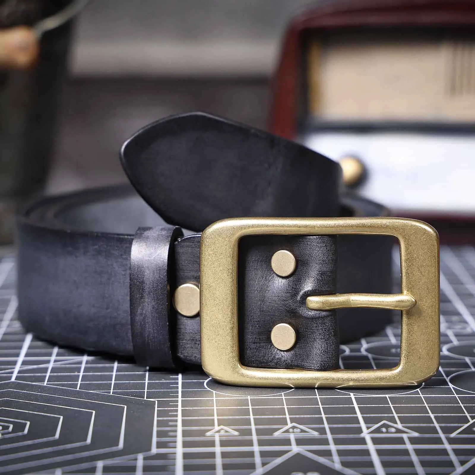 Vintage Echt leder Herren gürtel mit massiver Messings chnalle, hand gefertigte lässige Nadel schnalle verdicktes italienisches Rindsleder mit Geschenk box – Detail 28