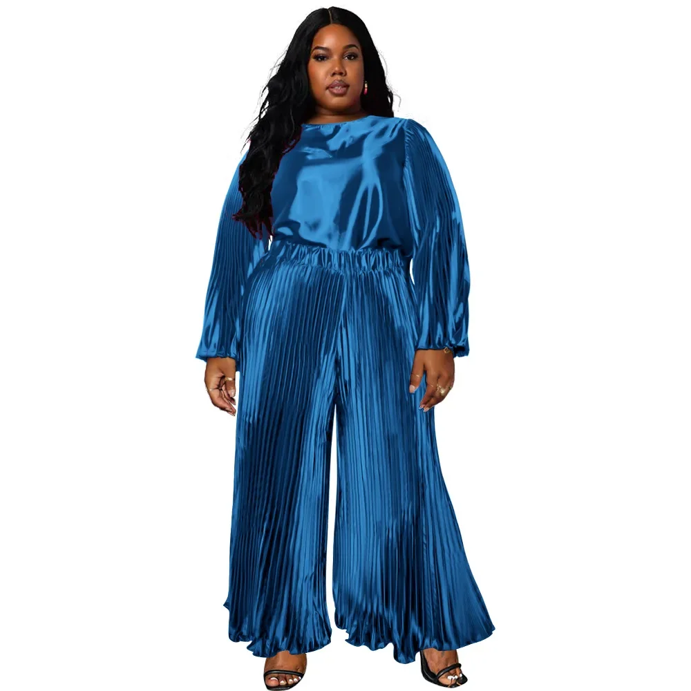 Roupa feminina plissada de duas peças, fatos elegantes e casuais, roupas femininas, plus size XL-5XL, nova moda, inverno e primavera, 2023