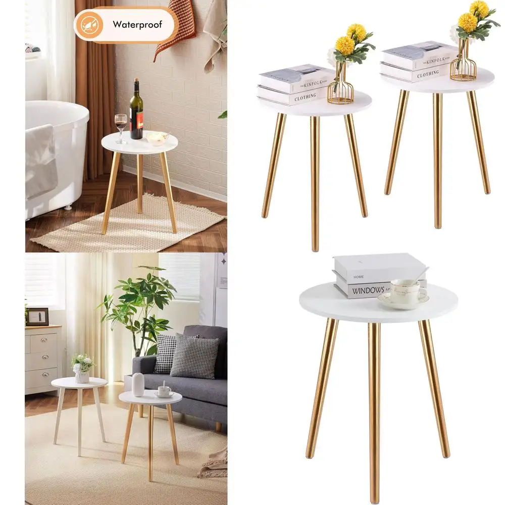 

Modern White Side Table Set, 2-Piece, Ideal for Living Room, Bedroom, Small Spaces, Wood Legs, 16.5 High