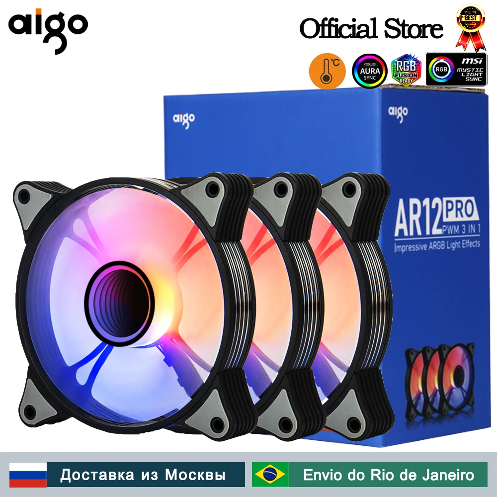 Aigo AR12PRO 120มม.พัดลม Rgb 4pin PWM Argb พัดลมทำความเย็น3pin5v Aurora Effect เลือกสีสัน12ซม.Ventilador คอมพิวเตอร์ Casing PC แฟน