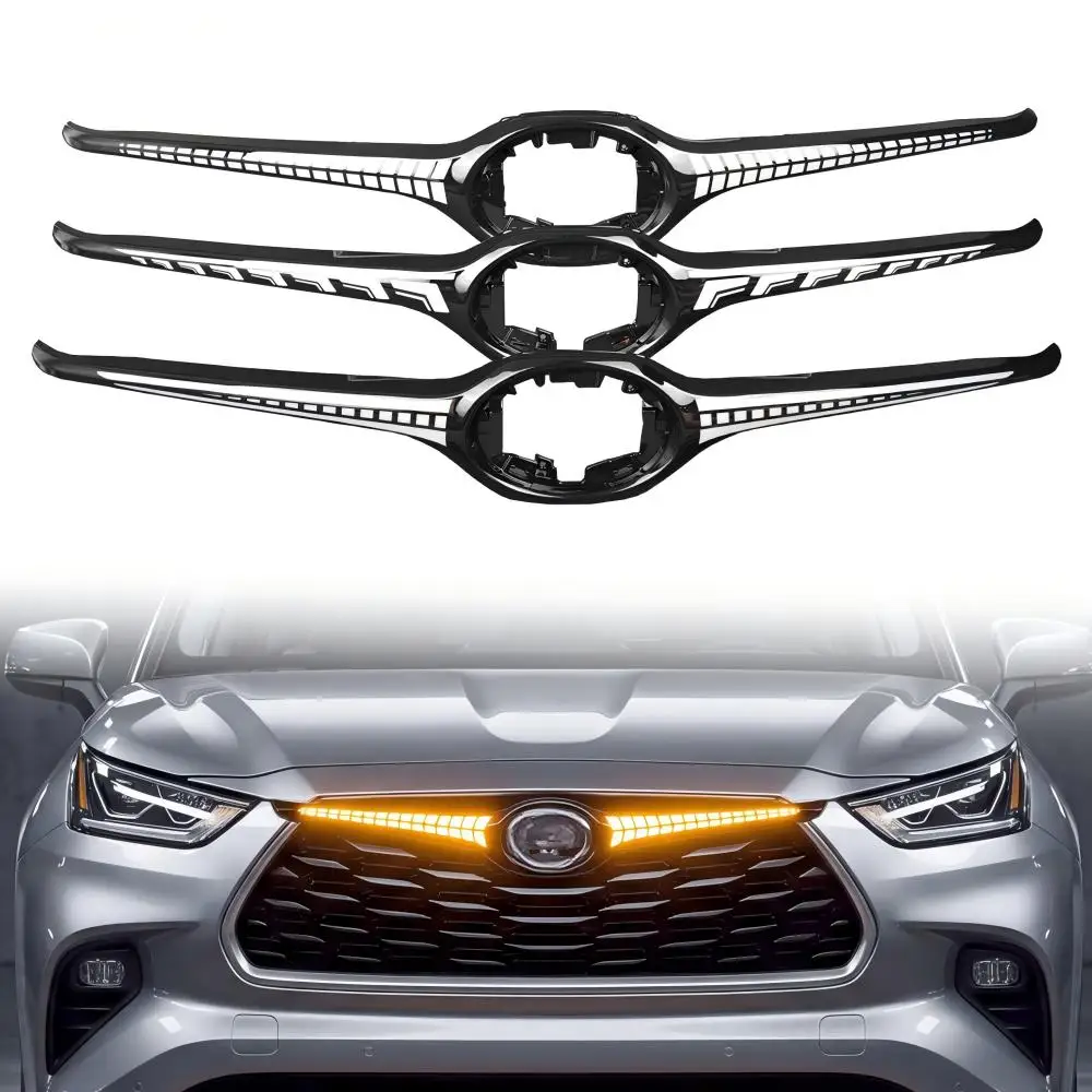 LED Turn signal Front Middle Net Lamp for Toyota Highlander 2022-2026 Car Daytime Running Light Front Grille Lights