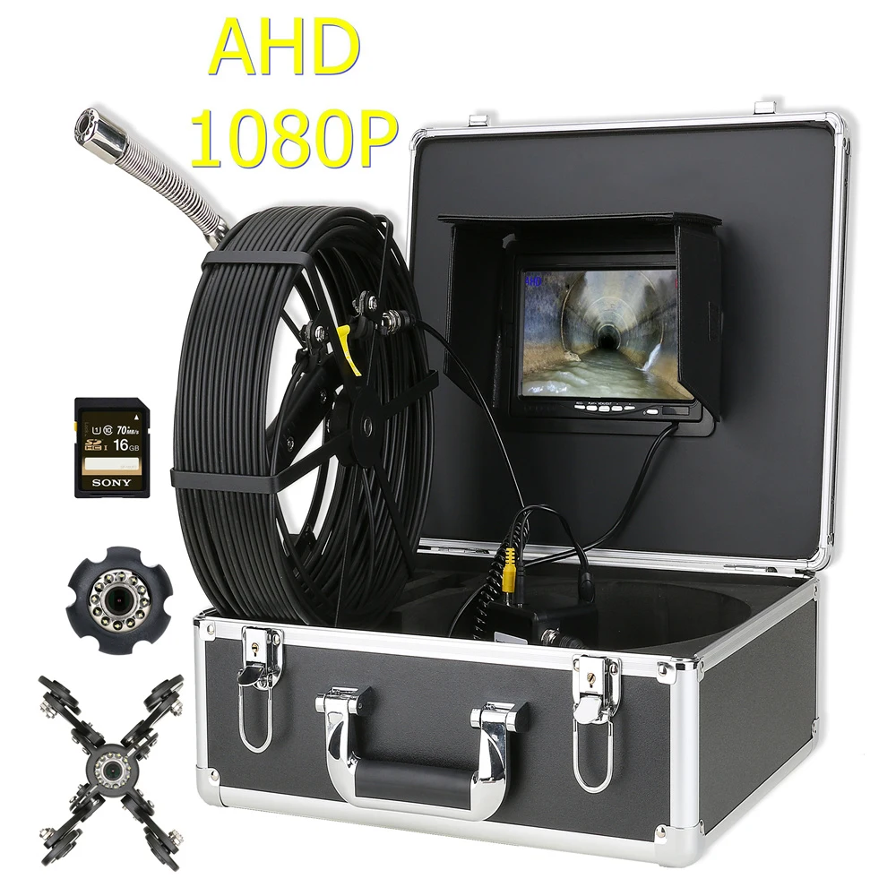 

7''HD Pipeline Inspection Camera, DVR, 16GB Card, 4500mAh Battery, IP68 Waterproof, Industrial Drain Sewer Endoscope