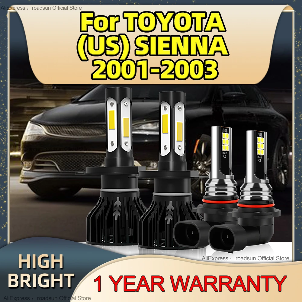 

2/4Pcs 180W LED Car Headlight 4Side Chip H4 HiLo Beam Fog Lamp HB4 6000K White 12V For TOYOTA (US) SIENNA 2001 2002 2003