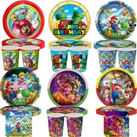 Super Mario Bros Birthday Decoration Disposable Tableware Tablecloth Cup Plate Napkin Coin game Baby Shower Kids Party Supplies