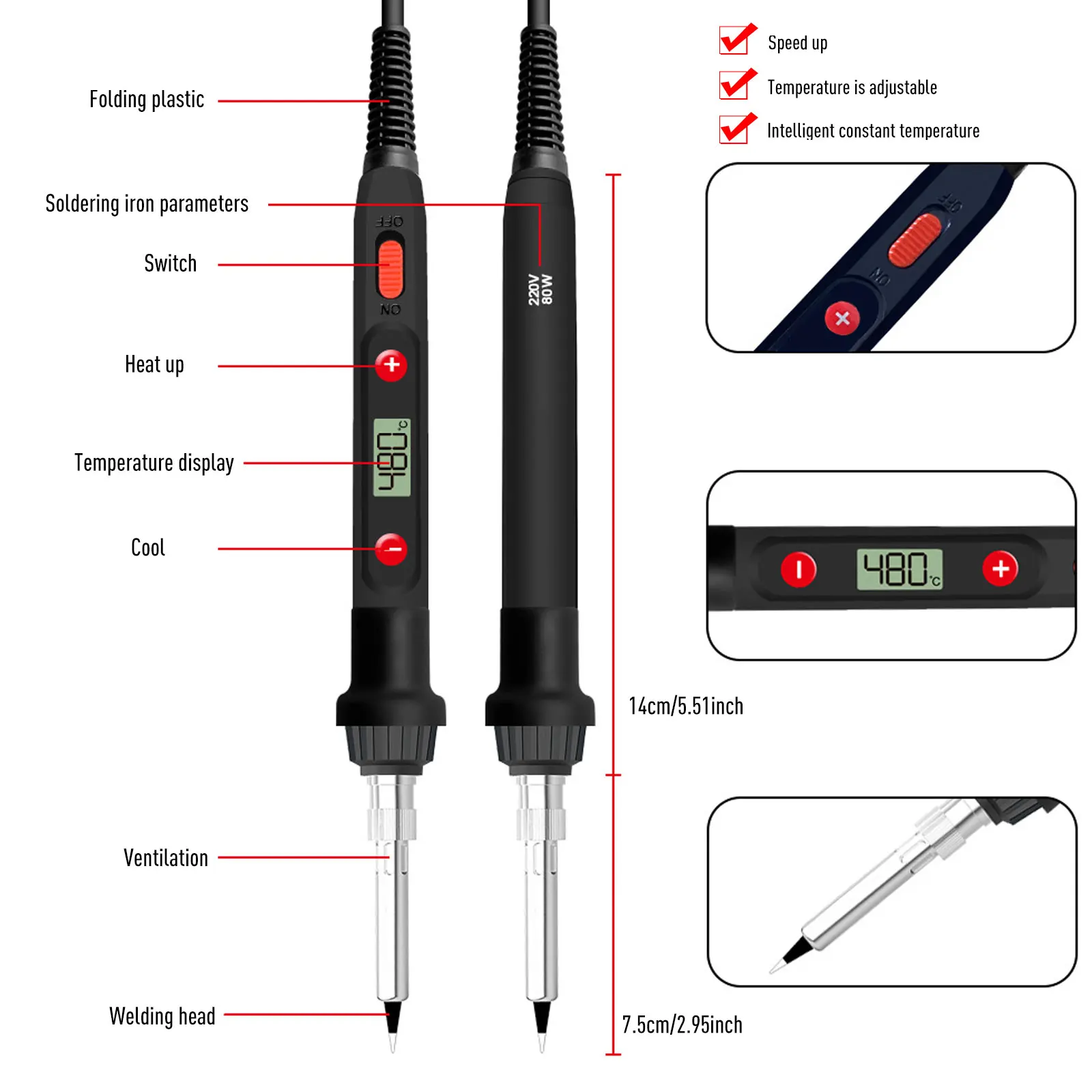 80W  Digital Display Adjustable Constant Temperature Electric Soldering Iron Set Electric Iron Welding Pen Home Repair Tool