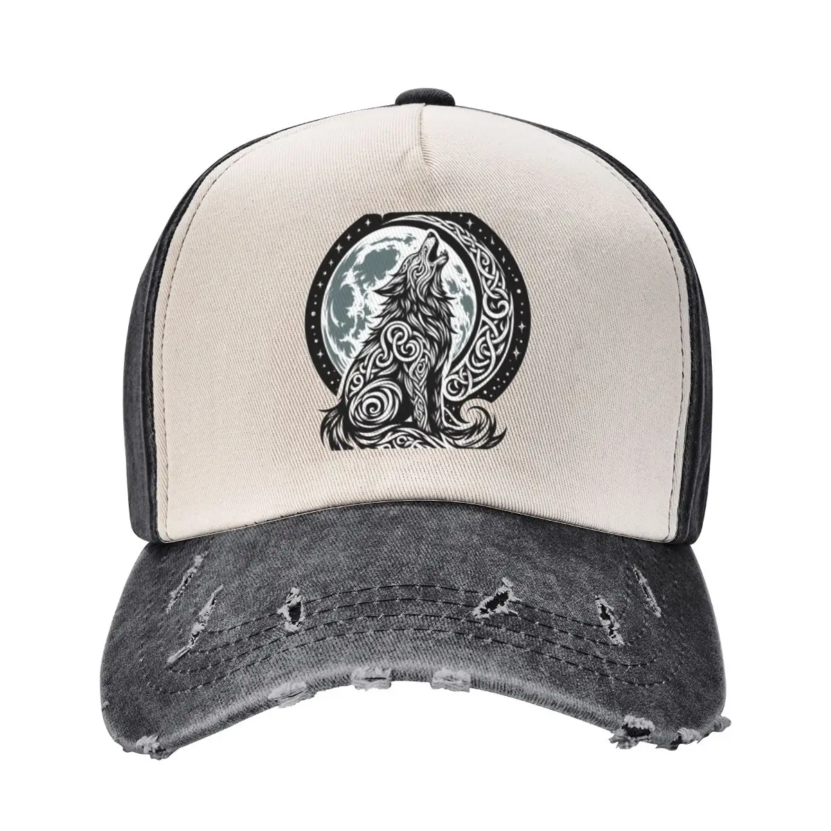 Celtic Wolf Tribal wolf howls at the moon Baseball Cap Sunhat Mountaineering Visor Rugby For Man Women's