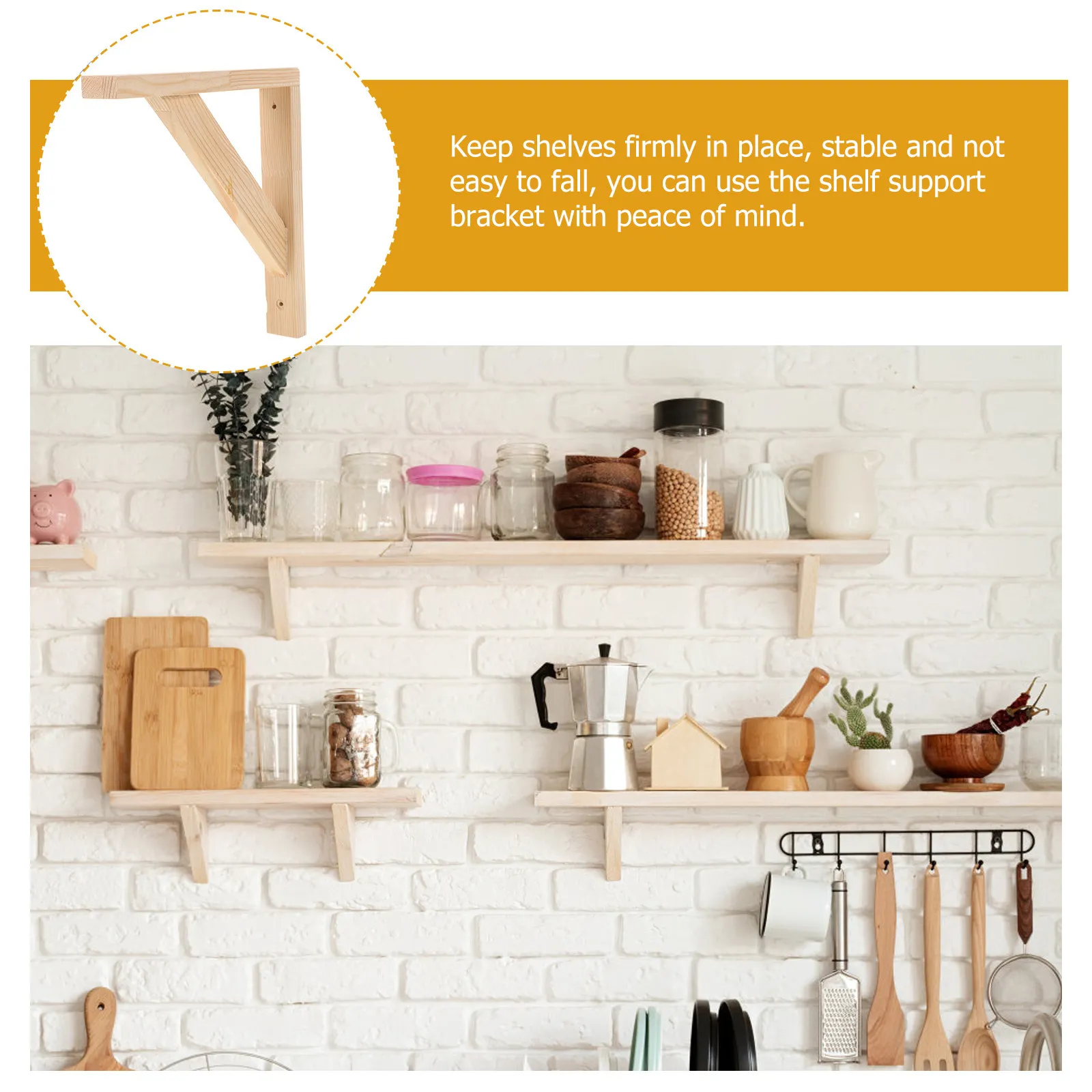 2Pcs Solid Wood Triangle Shelf Brackets Natural Finish L Shape Wall Mounted Shelving Bracket Strong Support for Living Room