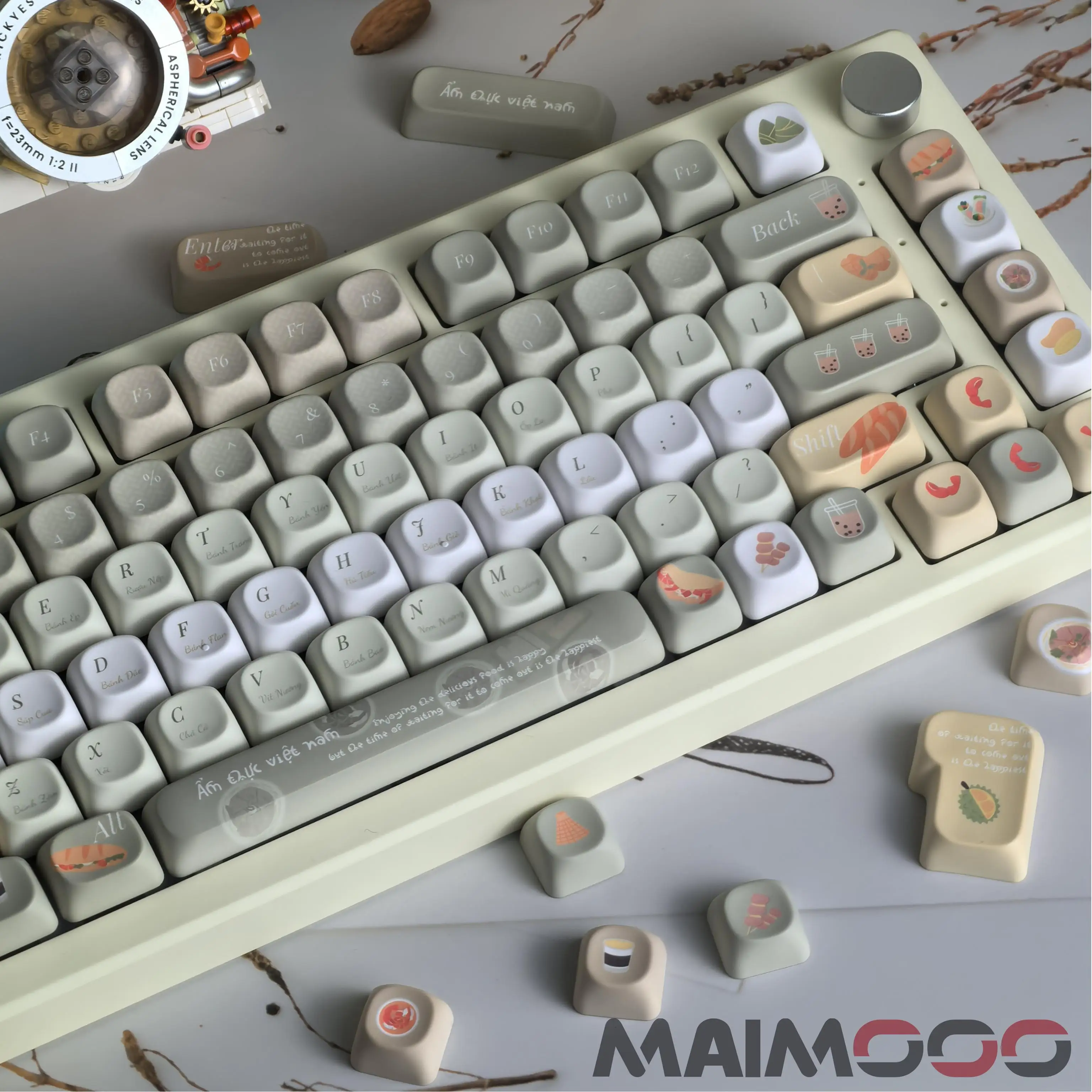 Zdjęcie 7: Szary Zielony Keycap PBT MOA Profil Wietnamski Gourmet Spring Roll Baguette Sour Soup Cute Food Keycaps DIY Klawiatura mechaniczna