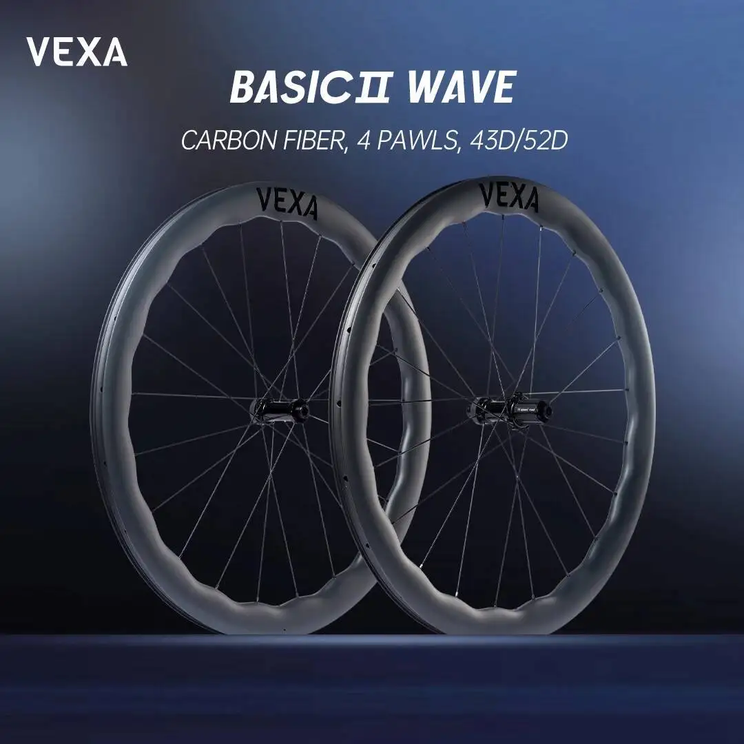 

VEXA Basic II Wave Disc Road Bicycle 700C 1250g Carbon Fiber Wheelset Tubuless 52/43mm Depth Carbon Wheels Disc Brake