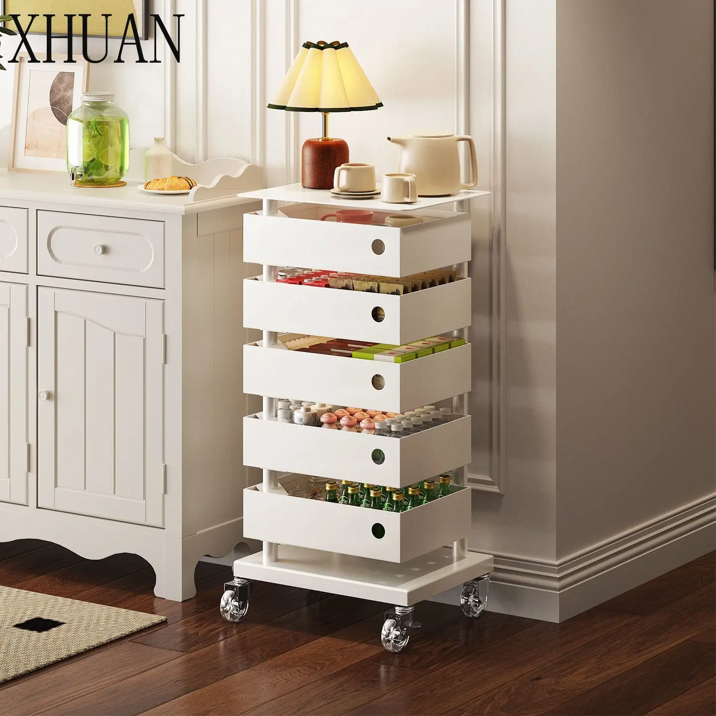 Snack cart rack floor-to-ceiling against the wall high-value mobile trolley