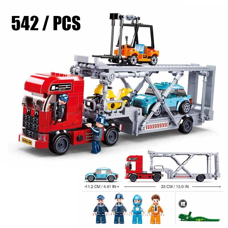 SLUBAN City Maintenance Transporter autocisterna Trailer Crane Car MOC Figures Building Blocks mattoni Classic Model Toys For Kid