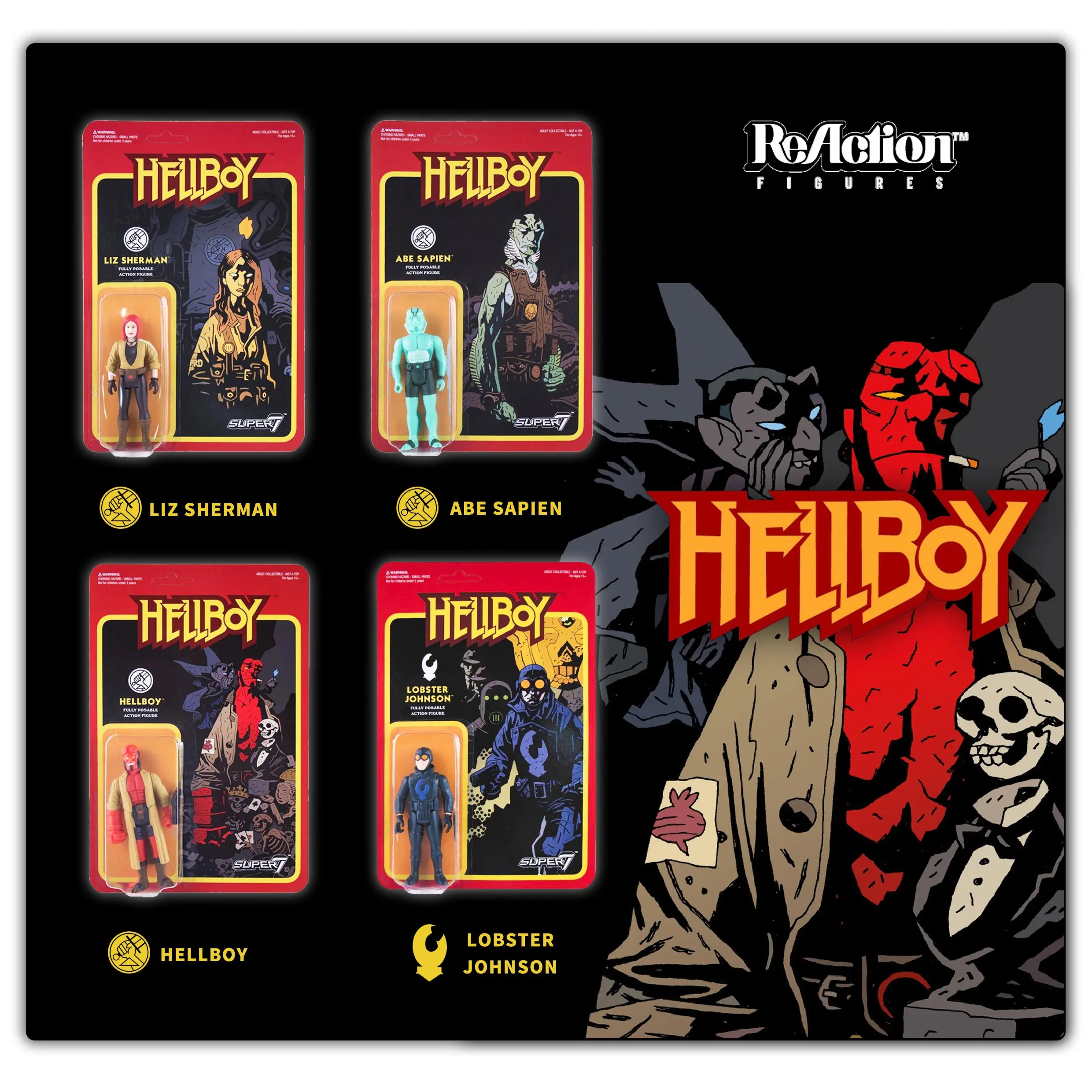 

Super7 Hellboy Fully Posable Abe Sapien Action Figure Hanging Card Retro Movable 3.75 inch With Accessory Toy For Children Model