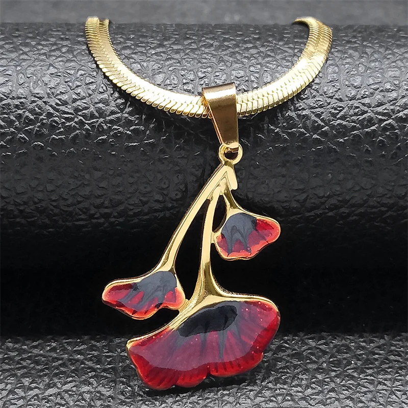 

Goth Red Ginkgo Leaves Pendant Necklace for Women Stainless Steel Gold Color Leaf Charm Snake Chain Jewelry colar NZZZ380S01