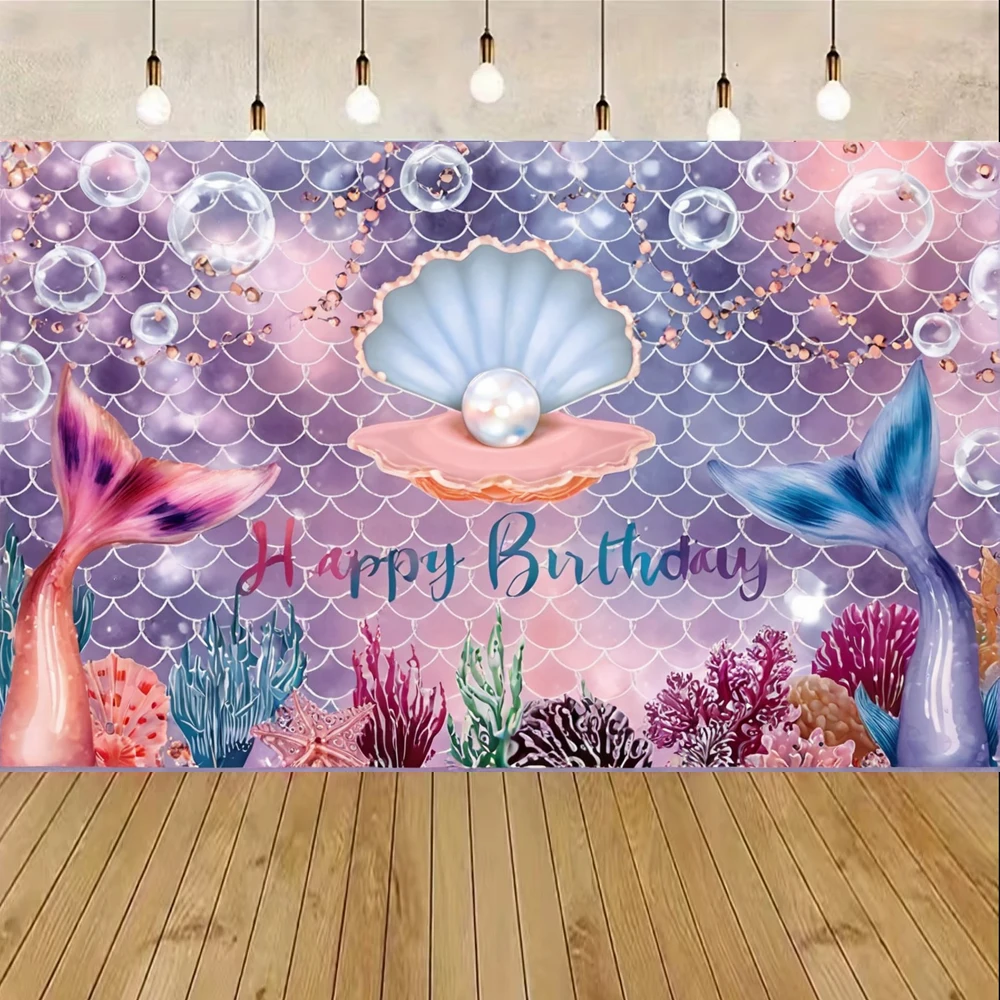 Mermaid Birthday Background Cloth Birthday DIY Party Decorations Birthday Backdrop Banner Hanging Photo Background 180*110cm