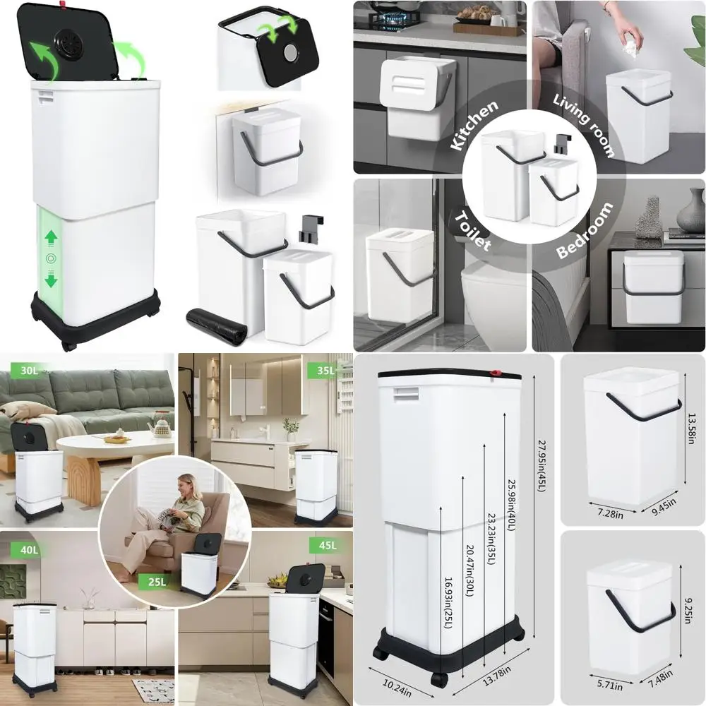 

Large 13 Gallon Trash Can with Lid, Wheeled Bin for Kitchen, Bathroom, Bedroom, Office, Suitable for Altitudes 25-45L