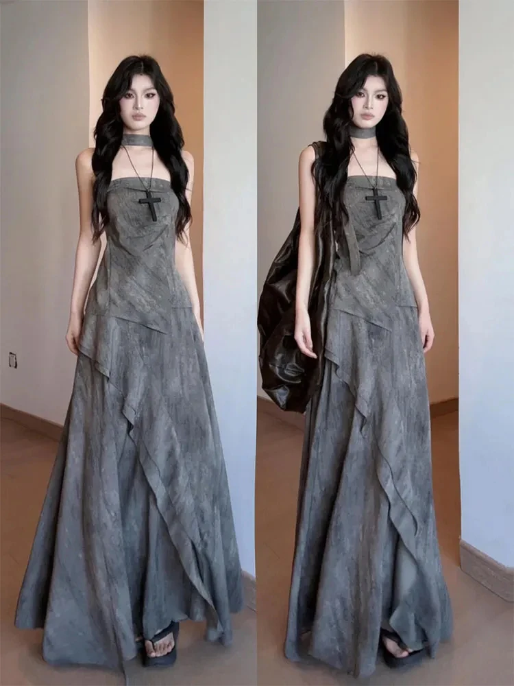 

New Chinese Zen Style Set Women Summer 2025 Spicy Girl Irregular Tube Top Vest High Waist Skirt Two Piece Set Fashionable