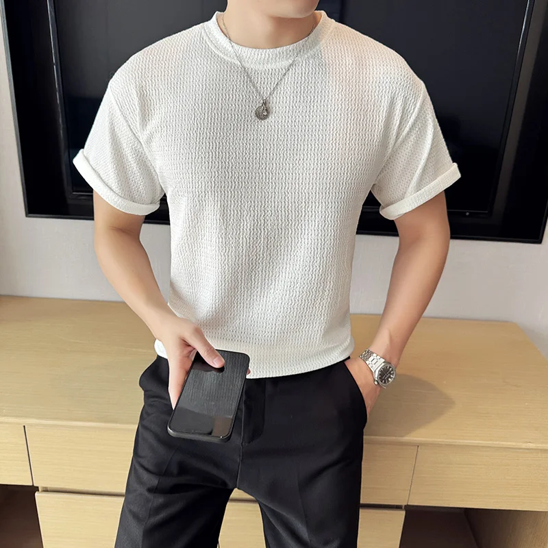 

Summer Short Sleeved T-shirt Men Slim Fit Black White Casual T Shirt Men Streetwear Round Neck Hollowed Out T Shirt Mens Top