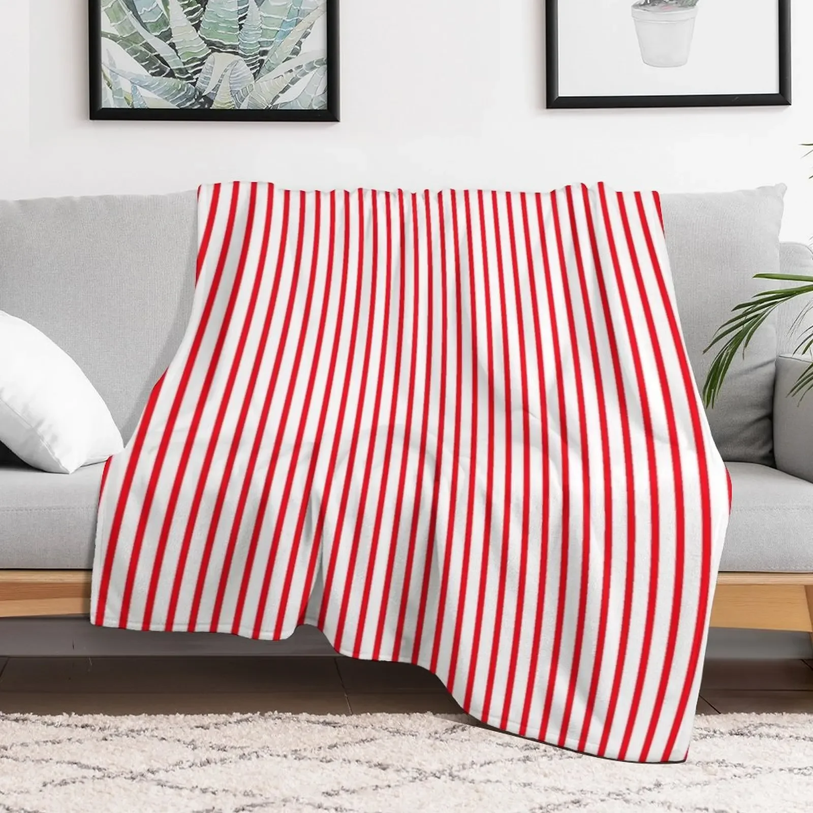 Red Pinstripe Design On White Background Throw Blanket Large Designers Vintage Shaggy Blankets