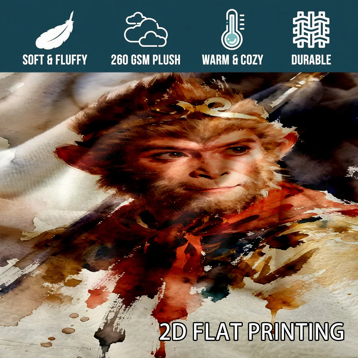 Watercolor depiction of Sun Wukong Flannel printed blanket suitable for all seasons suitable for living room office sofa travel
