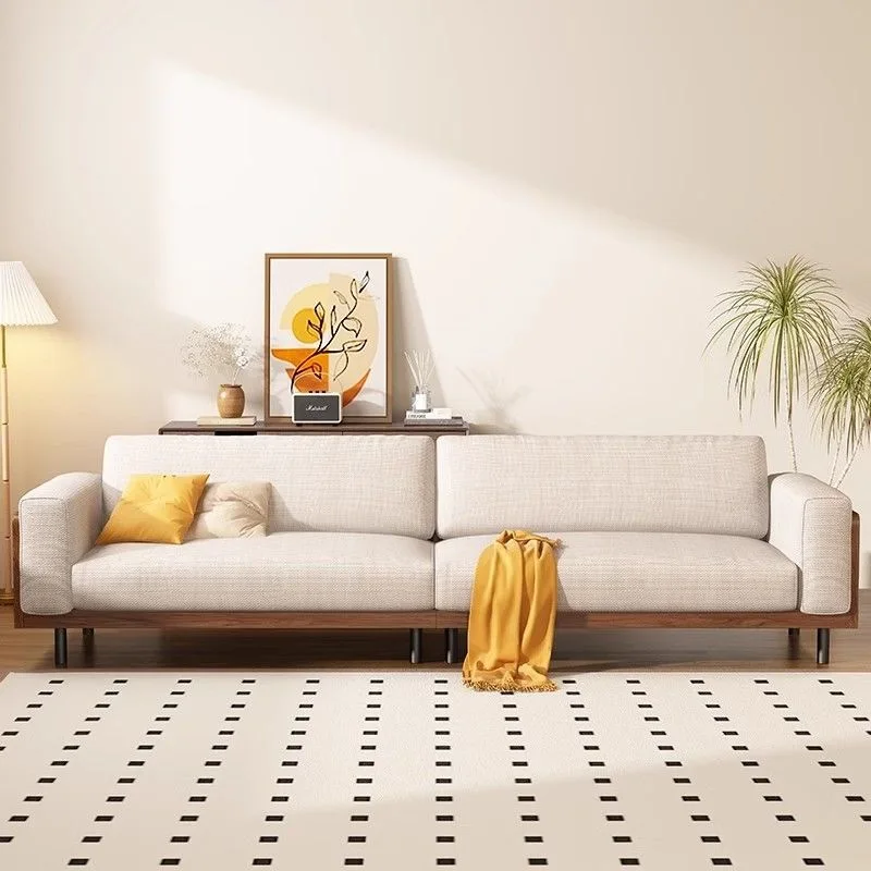 

Sofa household furniture solid wood decoration living room Internet celebrity straight row antique fabric pine sofa