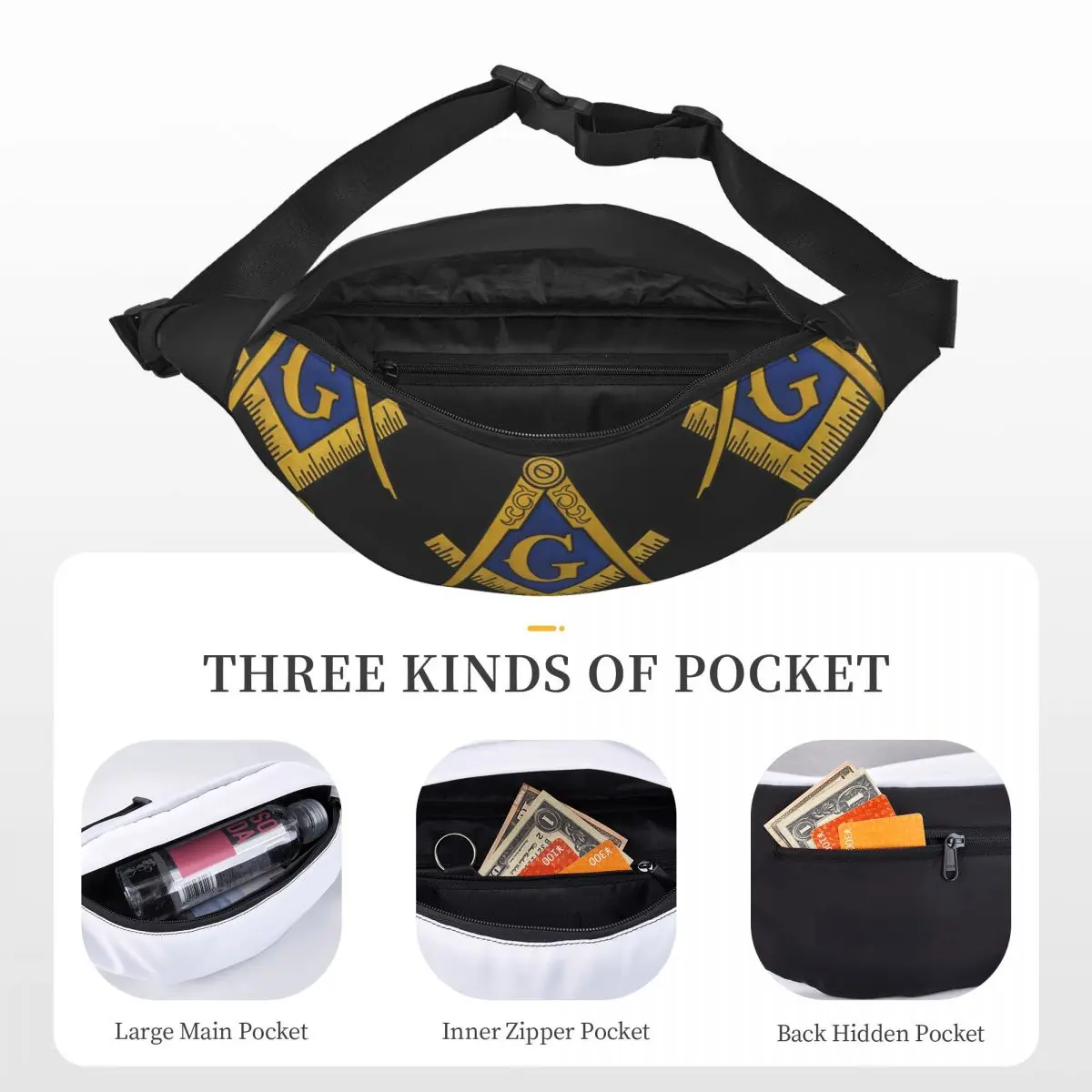 Freemasonry logo Unisex Waist Bag Multifunction Sling Crossbody Bags Chest Bags Short Trip Waist Pack