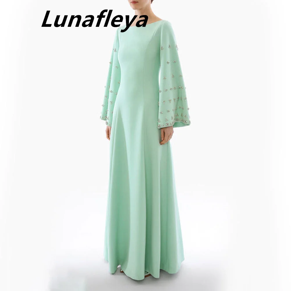 LUNAFLEYA Formal Dress O-Neck Beading Party Prom Dress Staight Long Sleeves Decent Evening Dress Floor-Length Saudi Arabia 2024