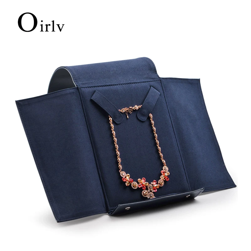 

Oirlv Blue Necklace Bags for Jewelry PU Leather Necklace organizer foldable Jewelry Bag PUleather Blue Big Necklace Jewelry Bag