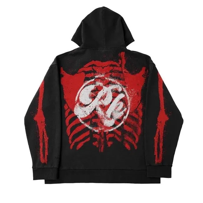 2023 Autumn New Men\'s Fashion Zip Hoodie Skull Print Vintage Aesthetic Top Oversized Top Crop Gothic Street y2k Clothing