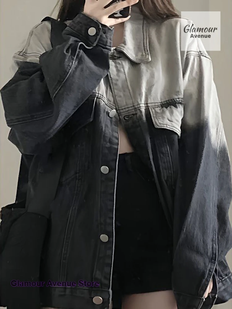 American retro denim jacket women's autumn and winter new fashion design sense of covering meat and slimming gradient jacket top