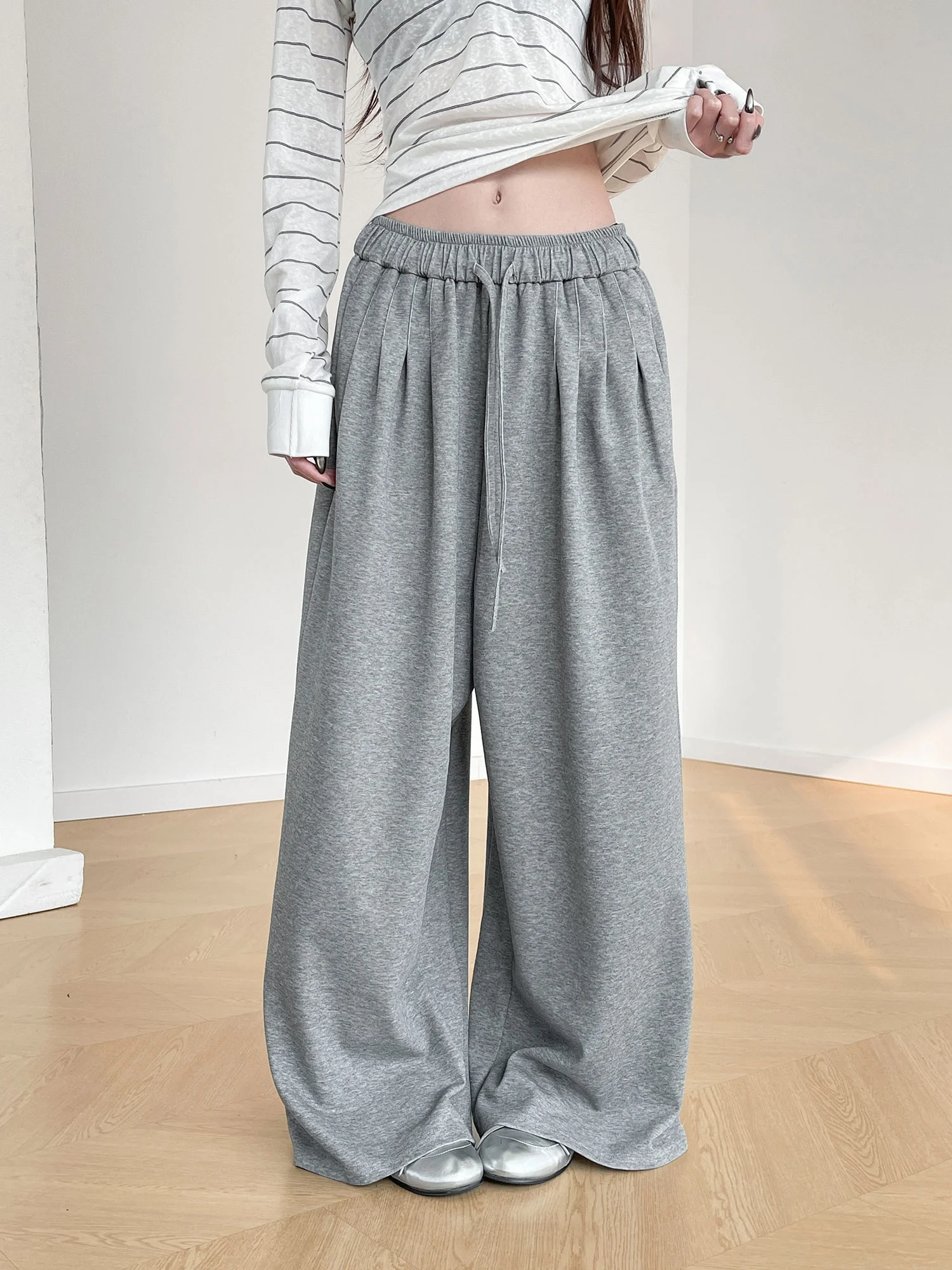 

Женские свободные брюки Inbeowroom с эластичным поясом на шнурке, длинные спортивные штаны, повседневная одежда, с множеством складок