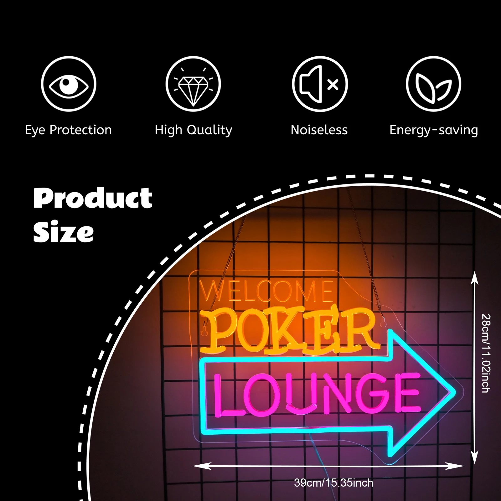 Welcome Poker Lounge Neon Sign Personalized Poker Signs Dimmable LED Neon Lights for Man Cave Shop Bar Hotel Play Room
