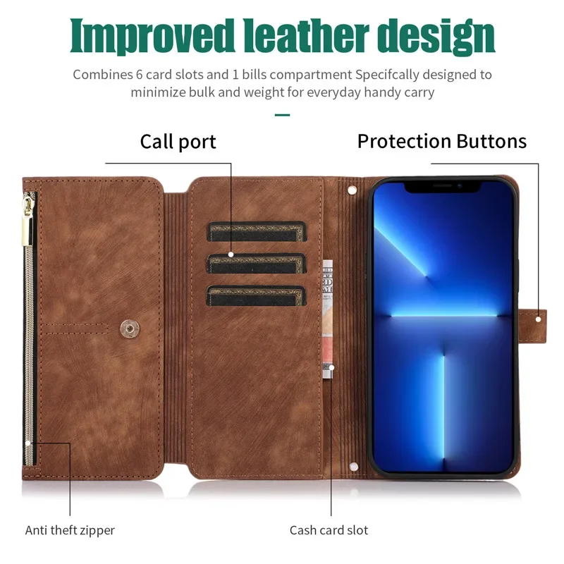 Fashion Long lanyard Purse Flip Leather Phone Case For Google Pixel 8 Pro 7 6 Pro 6A Zipper Wallet Card Holder Cover Coque Etui