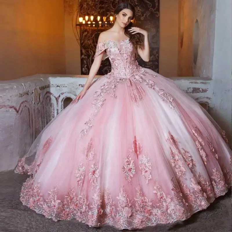 

Pink Princess Quinceanera Dresses 2025 Sexy Deep V Neck Ball Gown Sweet 16 Long Train Vestidos 15 Anos Custom Made Pageant Miss