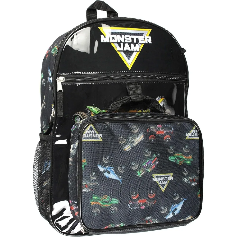 Monster Jam Megalodon Grave Digger Max-D Monster Trucks Backpack Lunch Bag Water Bottle Ice Pack 5 Piece Mega Set