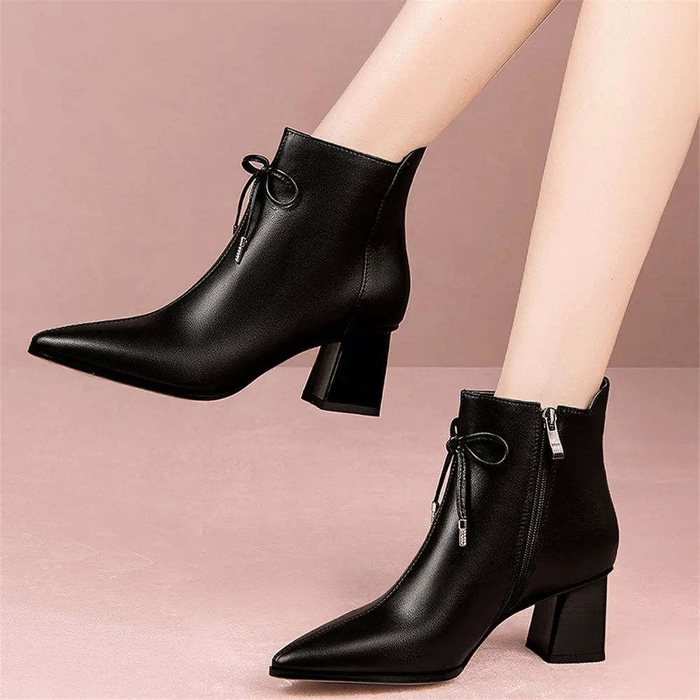 

High Top Winter Warm Shoes Women Genuine Leather High Heel Motorcycle Boots Female Pointed Toe Platform Pumps Shoes Casual Shoes