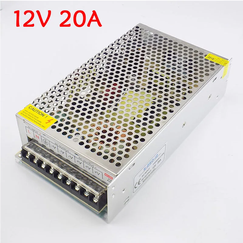 Power Supply AC100V-265V to DC 12V 20A Lighting Transformer CCTV Camera Power Driver Adapter Converter LED Strip Switch Charger