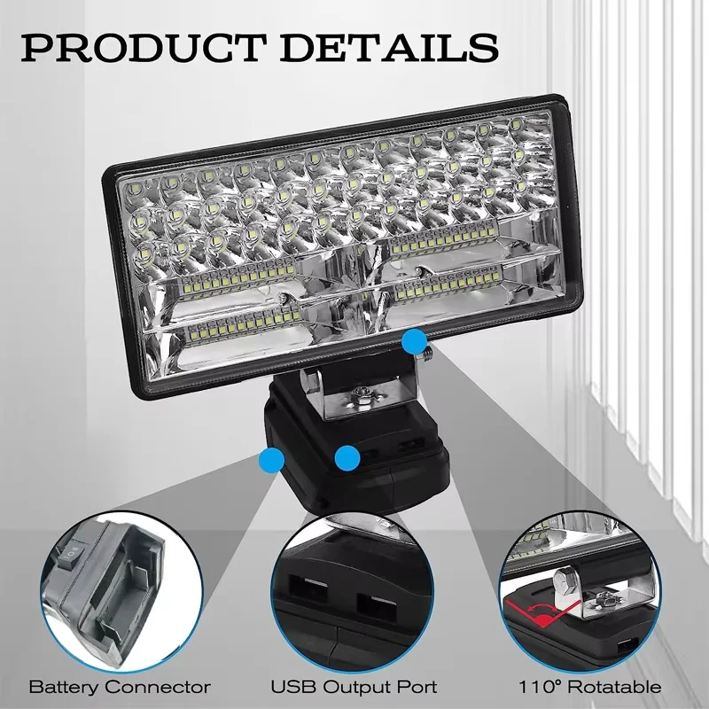 3/5/8Inch LED Work Light For Makita 18V Li-ion Battery Portable Flashlight Cordless Emergency Flood Light with USB Charging Port