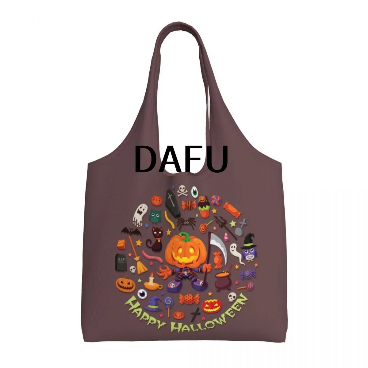 

Happy Halloween Funny Halloween Print Cotton Tote Bag - Casual Commuter Shoulder Bag for Work Grocery Shopping Trick or Treat