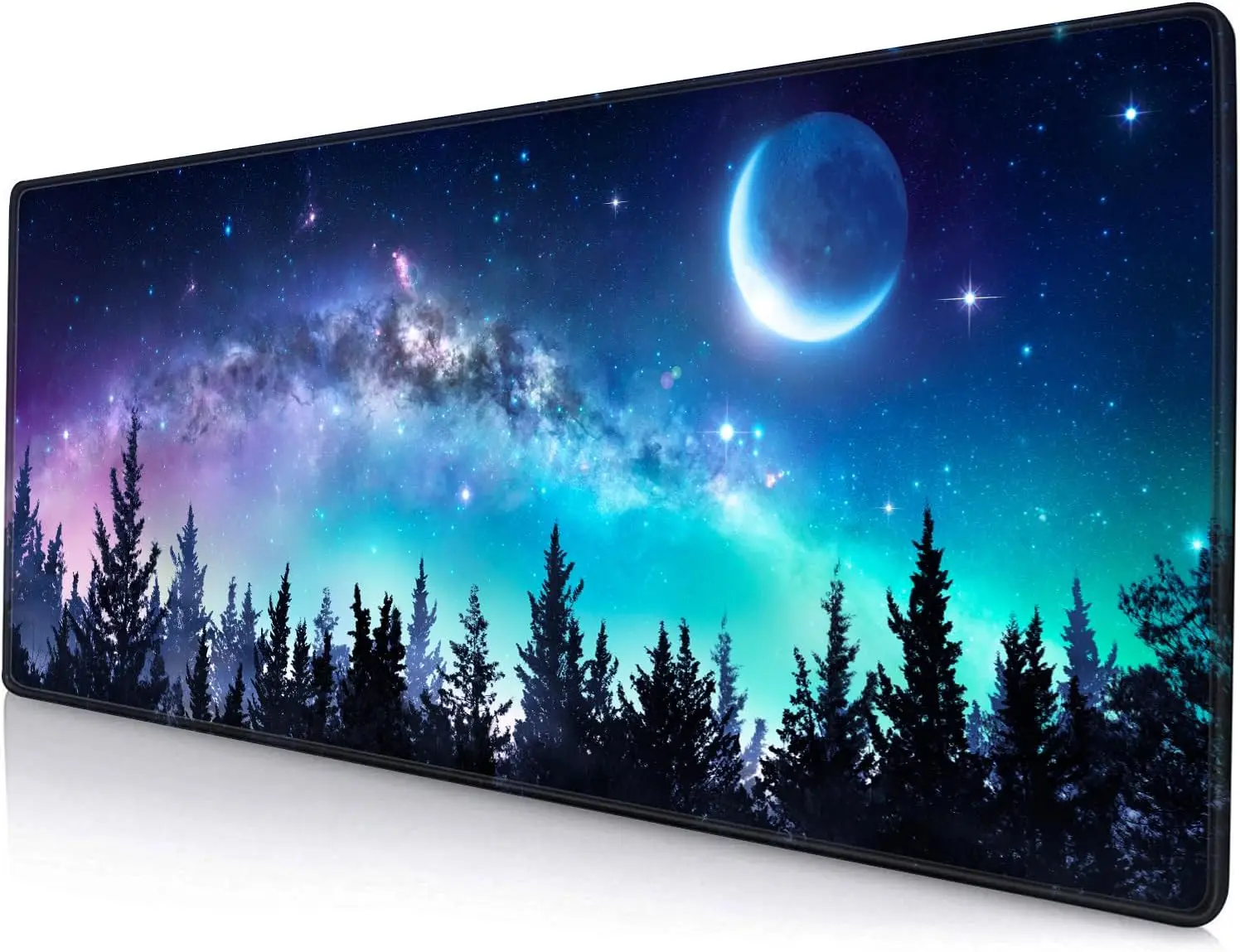 

Galaxy Moon Starry Sky Gaming Mouse Pad, Large Stitched Edges Desk Mat Non-Slip Rubber Base for Keyboard Mouse Setup