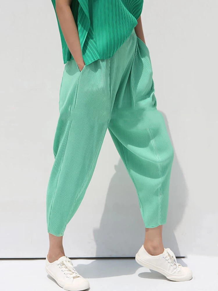 GVUW Pleated Harem Pants Women Spliced Pockets Casual Versatile Solid Color New Versatile 2024 Summer Female Trousers 17G6828