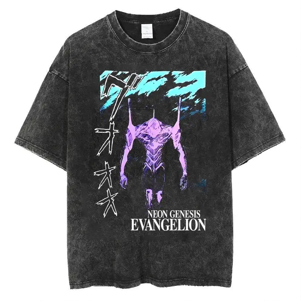New Neon Genesis Evangelion Unit-01 Manga Panel Vintage Washed T Shirt 2026 Summer Streetwear Graphic Tee for Men Women