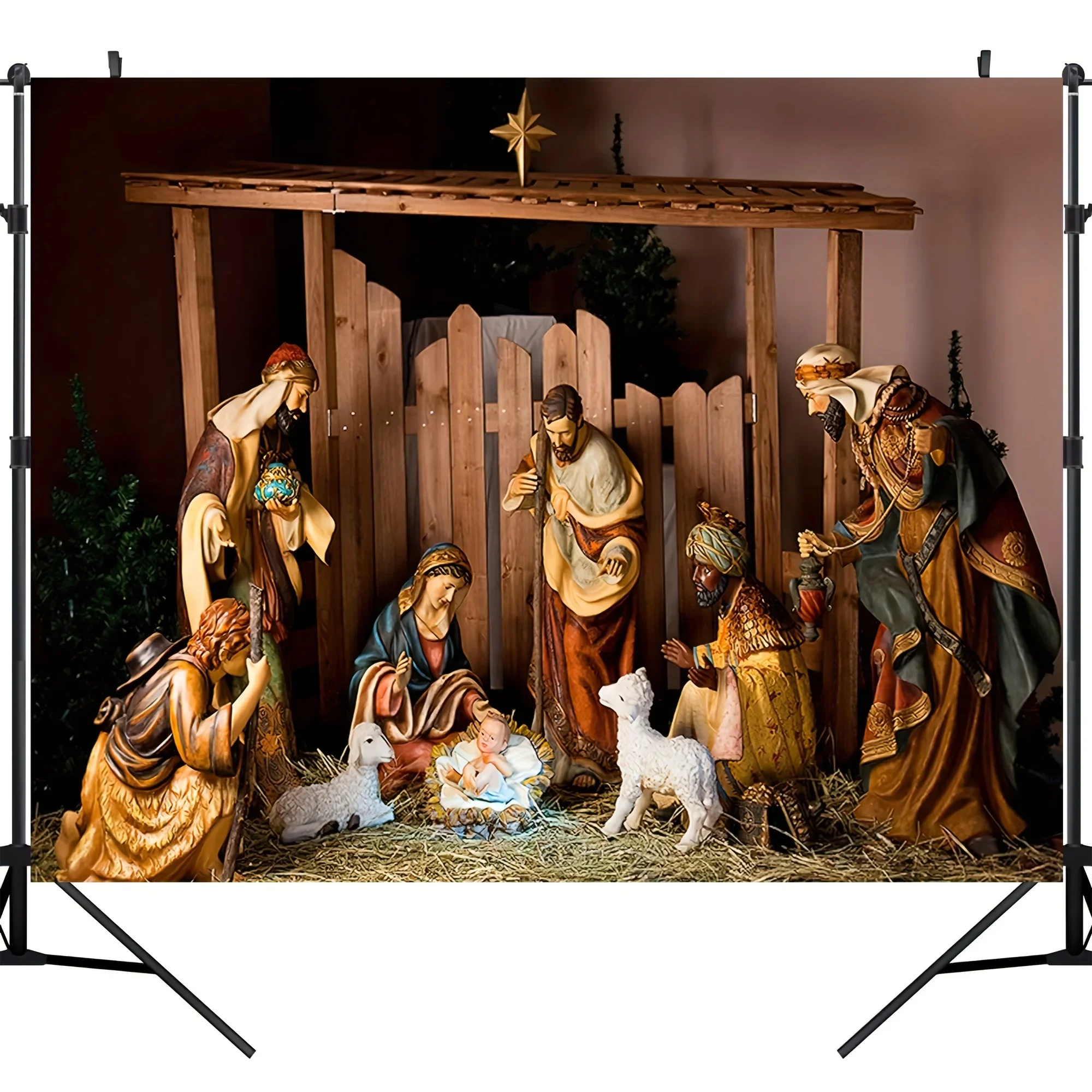 Christmas Manger scene photography background Holy Night Nativity photography background Merry Christmas portrait Banner party