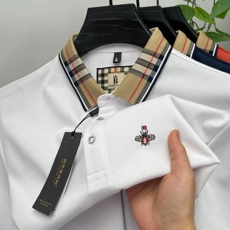 

Fashion high-end brand short sleeve polo shirt men's summer silky cotton breathable luxury bee embroidery Korean casual T-shirt