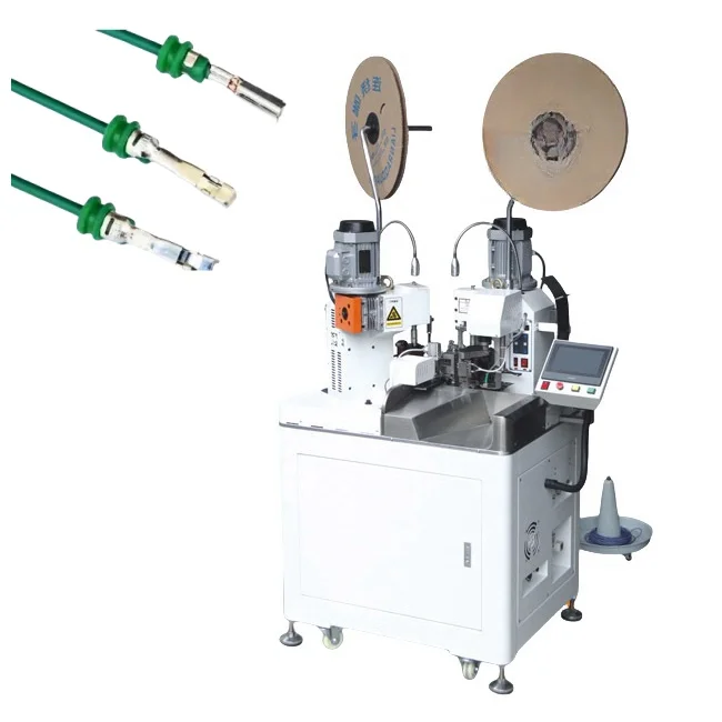 

Fully Automatic Double Head Insulation Sleeves Inserting Terminal Crimping Machine Flag Ferrule Wire Cut Strip Press Cabling